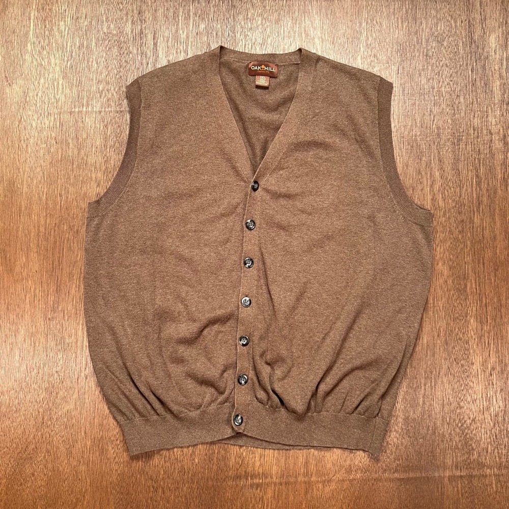 Oak Hill 2XL Cardigan Sweater Vest Brown 100% Cotton Button Front V-Neck